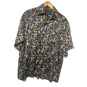 Nicole Miller vintage silk shirt button up camp shirt M beer drinks bartender